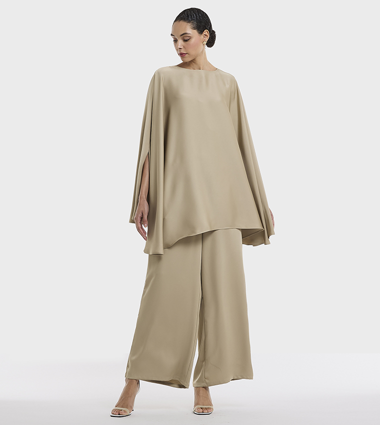 Solid High Waist Wide Leg Trousers