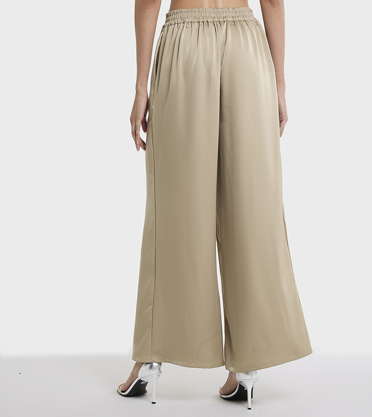 Solid High Waist Wide Leg Trousers