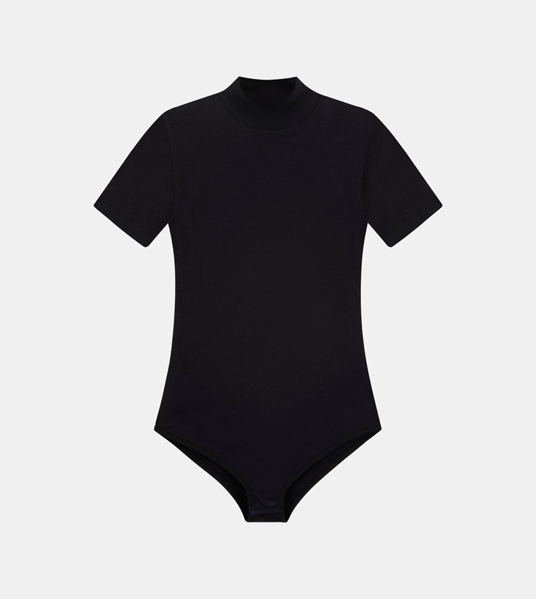 Cut-out Back Short Sleeve Mock Neck Bodysuit