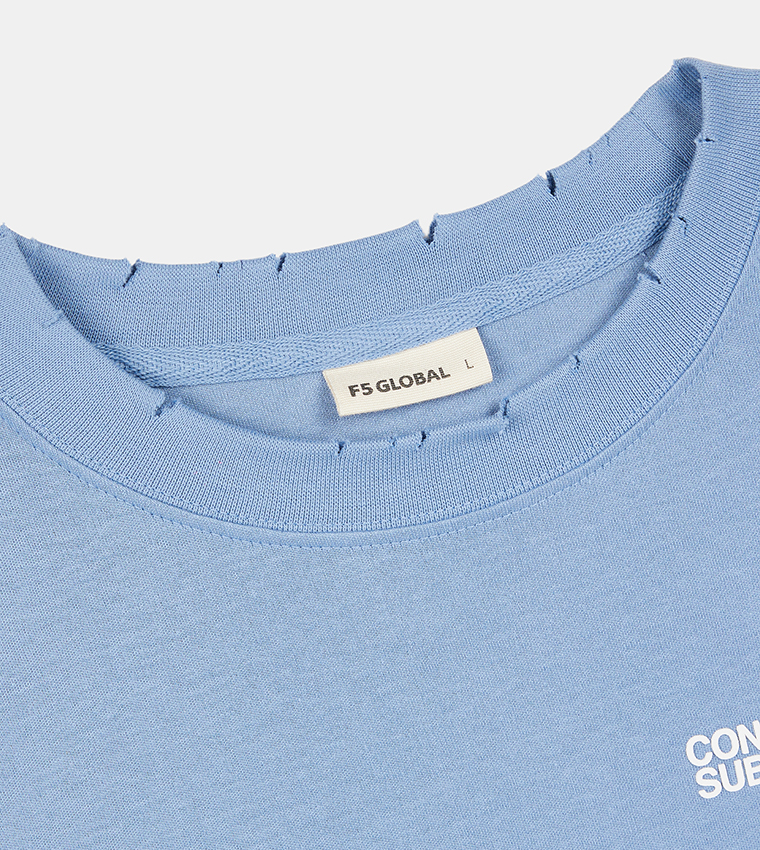 F5  تيشيرتات بياقة دائرية  - أزرق Round Neck T-Shirts