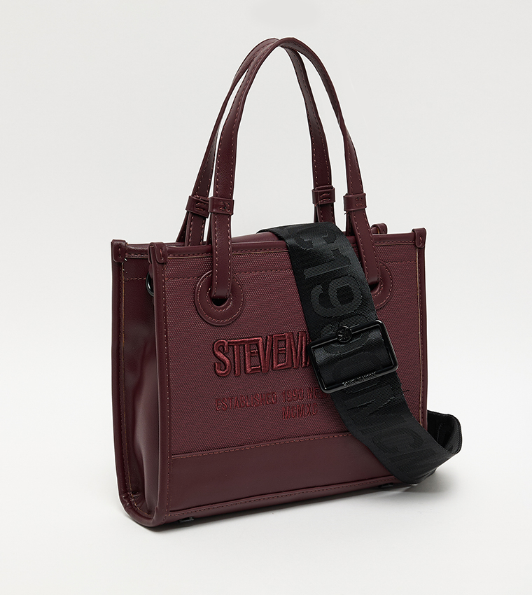 Logo Embroidered Snap Closure Tote Bag