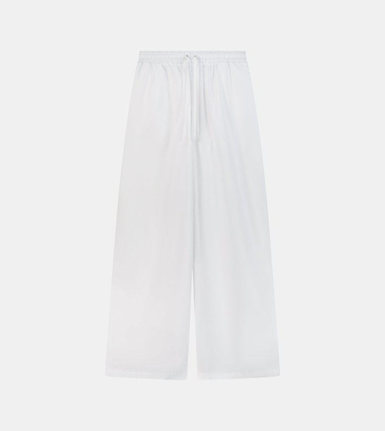 Solid Drawstring Waist Wide Leg Pants
