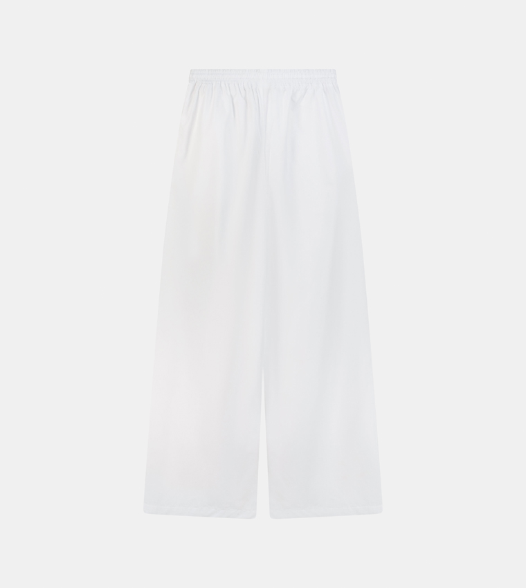 Solid Drawstring Waist Wide Leg Pants