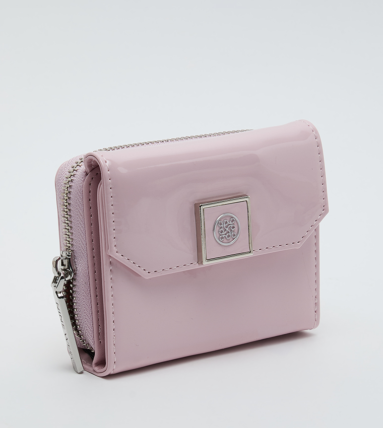 Solid Flap Mini Zip Around Wallet