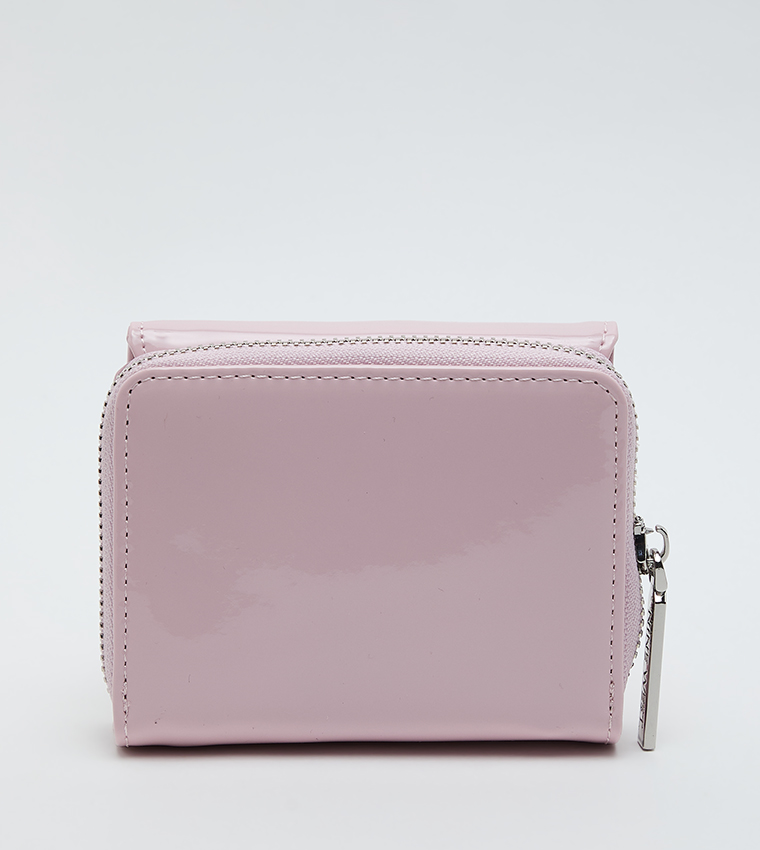 Solid Flap Mini Zip Around Wallet