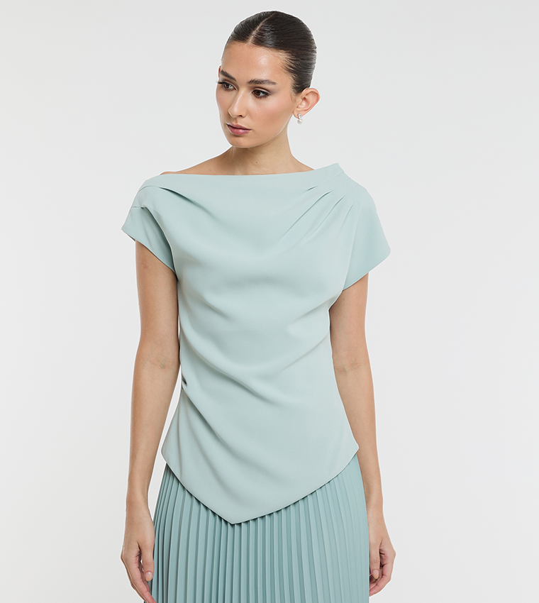 Draped Boat Neck Asymmetric Top