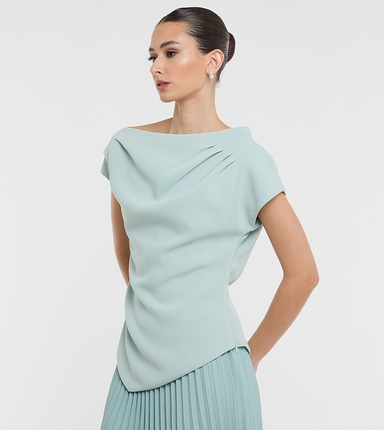 Draped Boat Neck Asymmetric Top