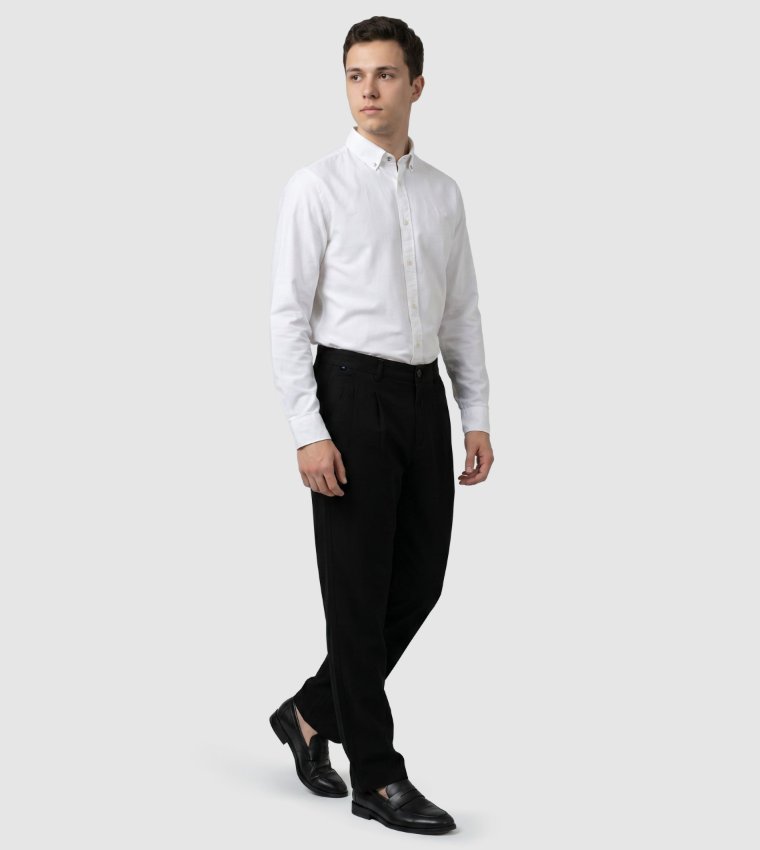 Solid Button Closure Straight Fit Linen Pants