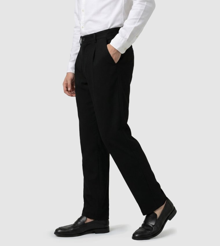Solid Button Closure Straight Fit Linen Pants