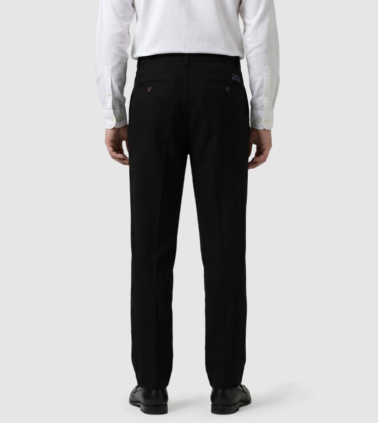 Solid Button Closure Straight Fit Linen Pants