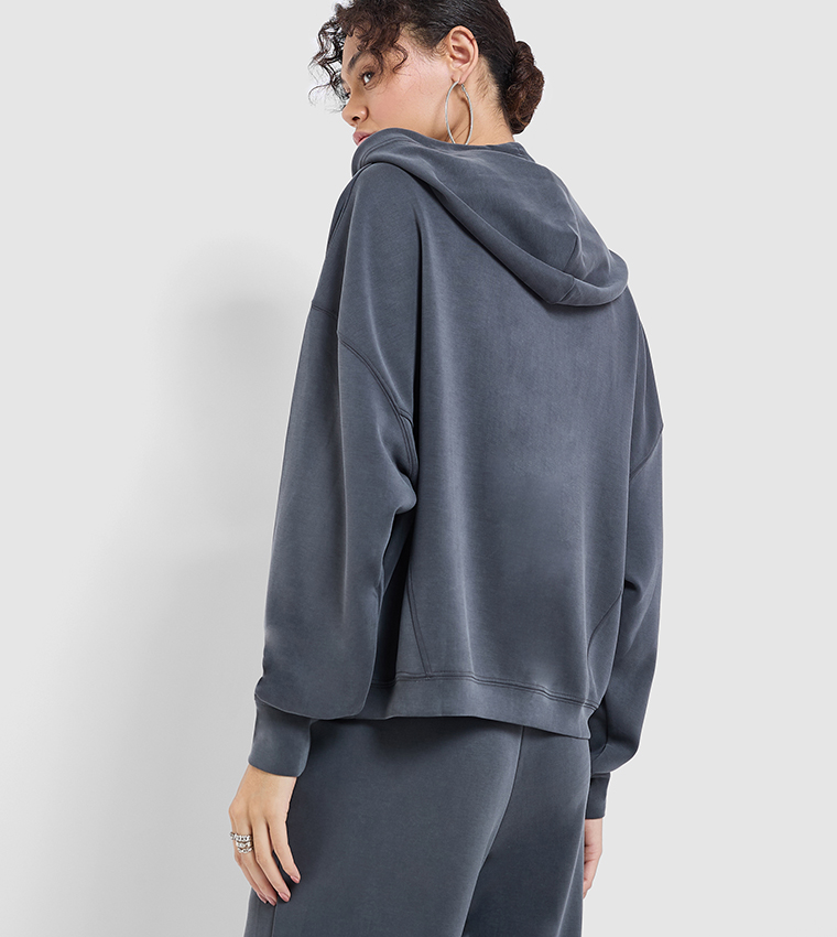 Logo Embroidered Zip Up Oversized Hoodie