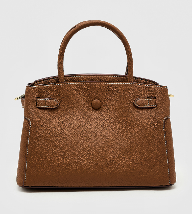 Textured Twist Lock Satchel Bag, Medium