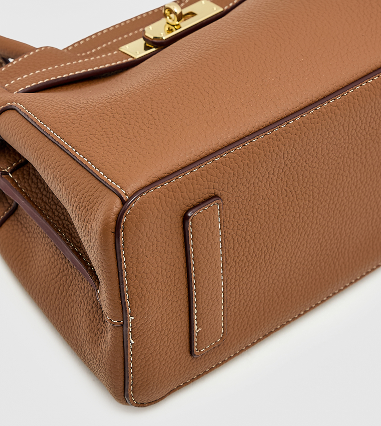 Textured Twist Lock Satchel Bag, Medium