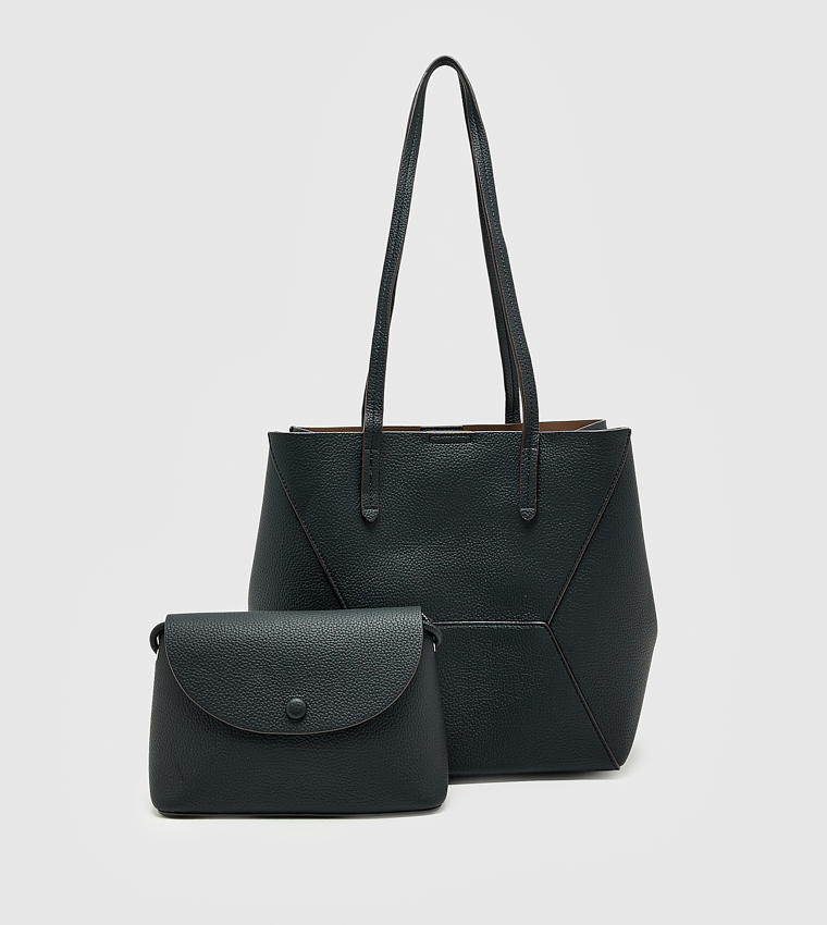 Textured Snap Button Tote Bag Set, Medium