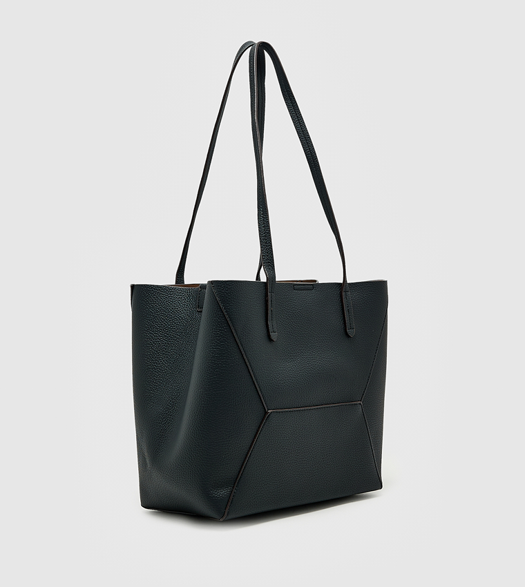 Textured Snap Button Tote Bag Set, Medium