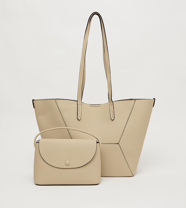 Textured Tote Bag with Pouch