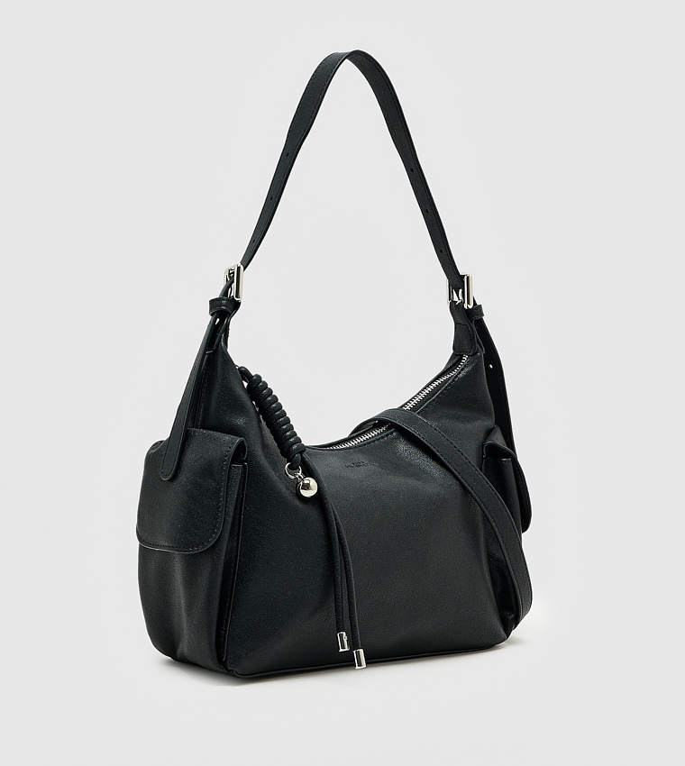Textured Zipper Shoulder Bag, Small