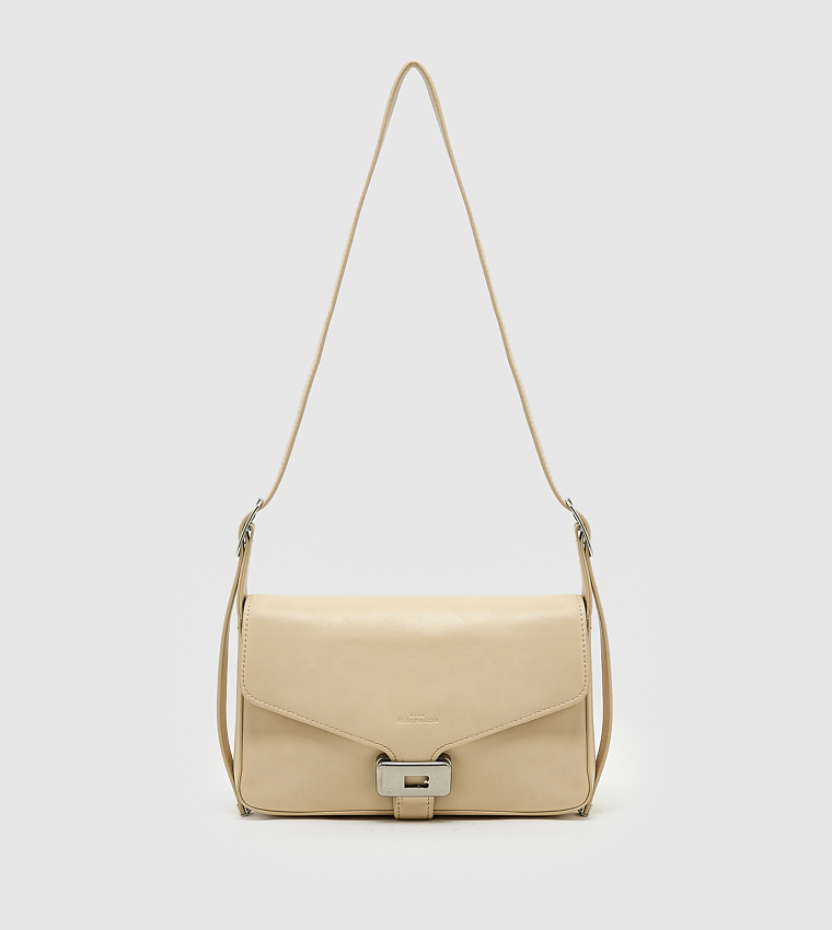 Solid Push Lock Shoulder Bag, Small