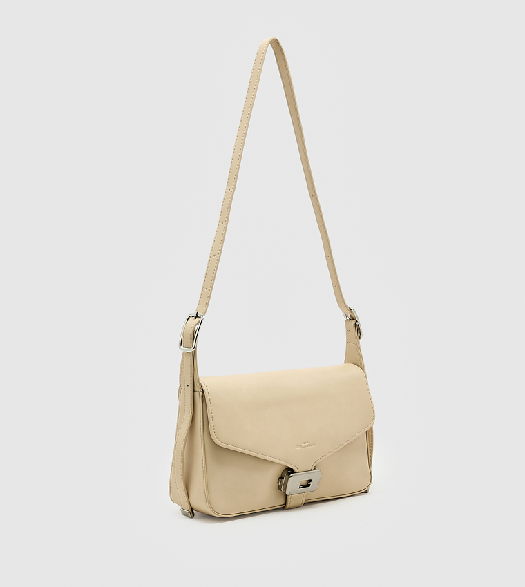 Solid Push Lock Shoulder Bag, Small