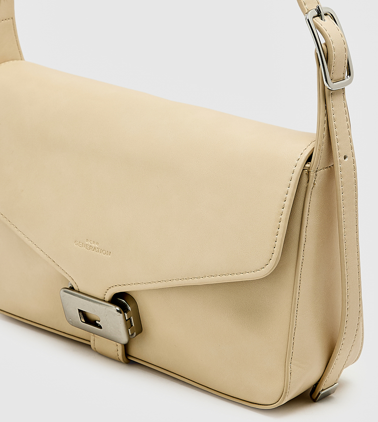 Solid Push Lock Shoulder Bag, Small