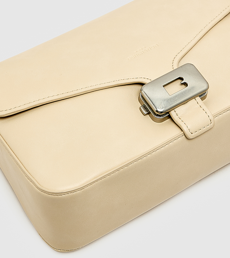 Solid Push Lock Shoulder Bag, Small