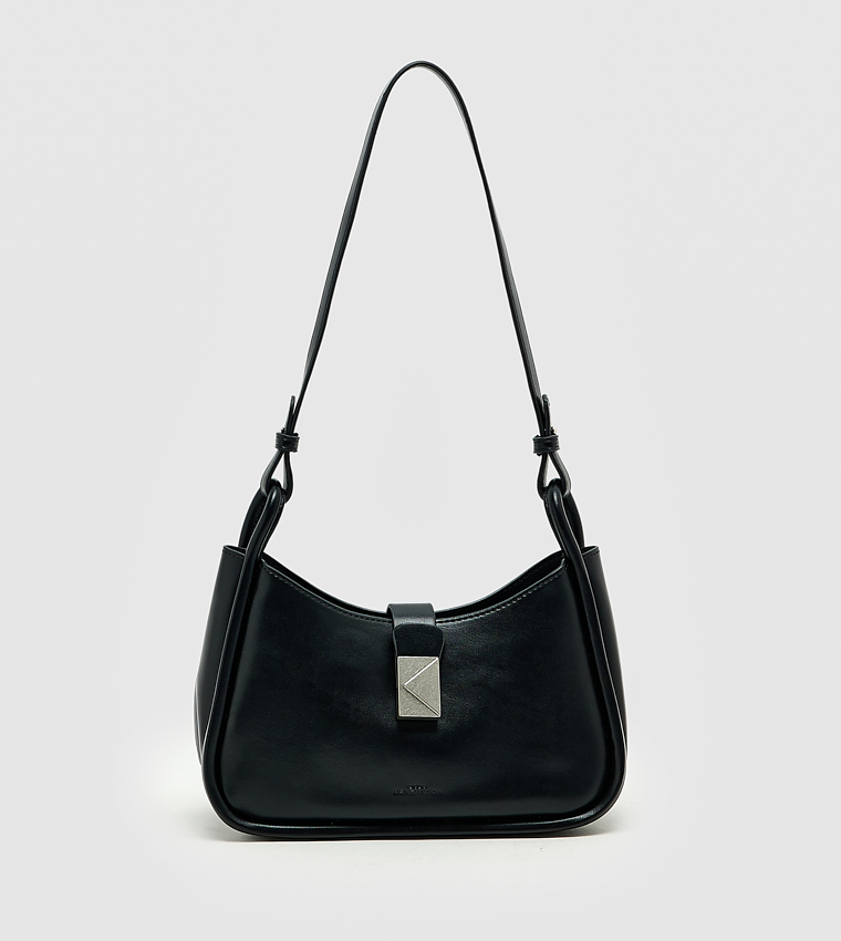 Solid Push Lock Shoulder Bag, Small