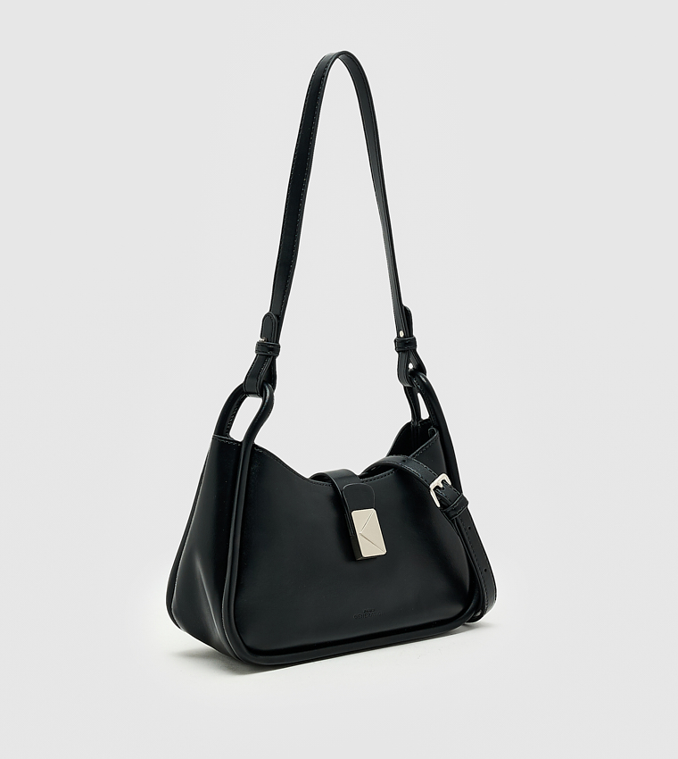 Solid Push Lock Shoulder Bag, Small