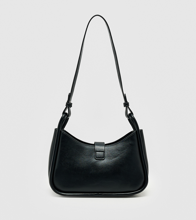 Solid Push Lock Shoulder Bag, Small