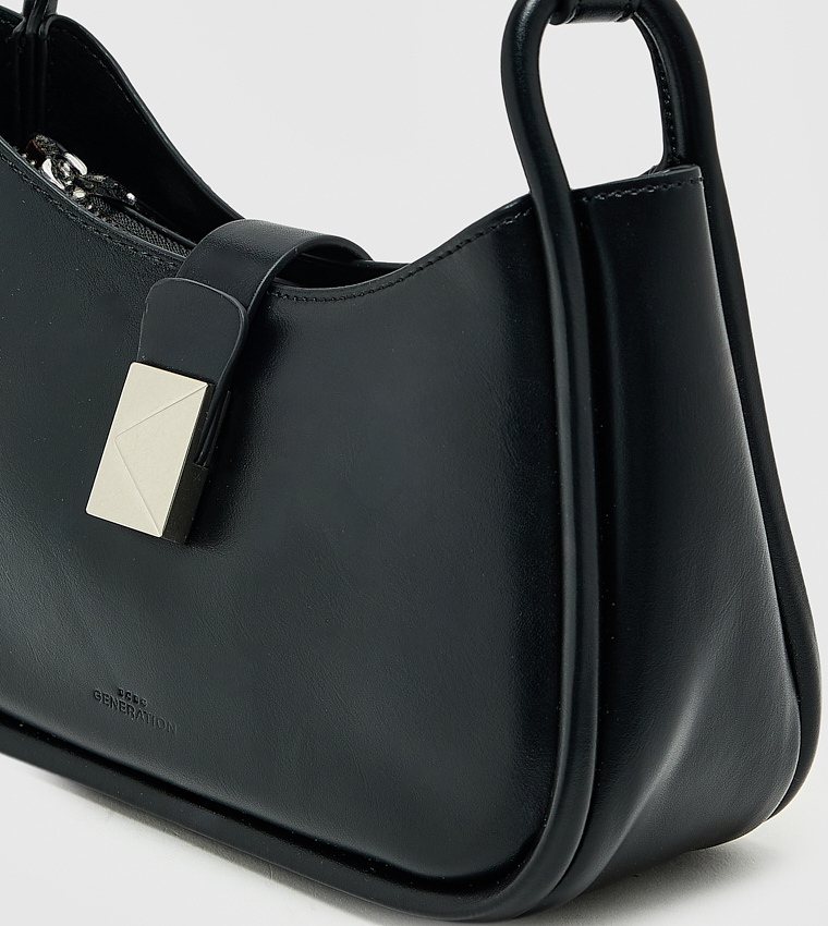 Solid Push Lock Shoulder Bag, Small