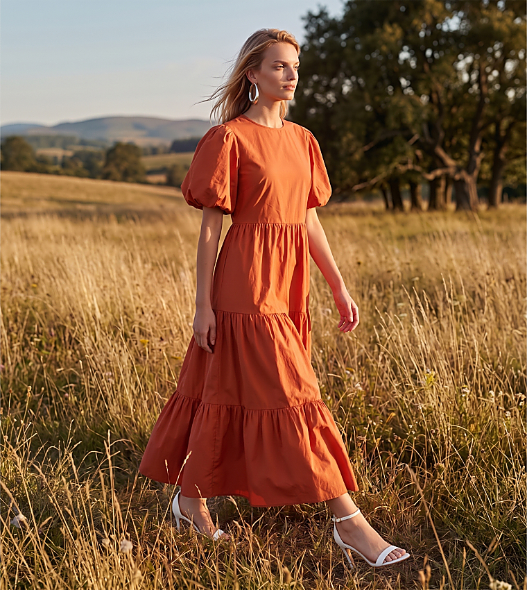 BCBG  Midi Dresses - Orange Midi Dresses