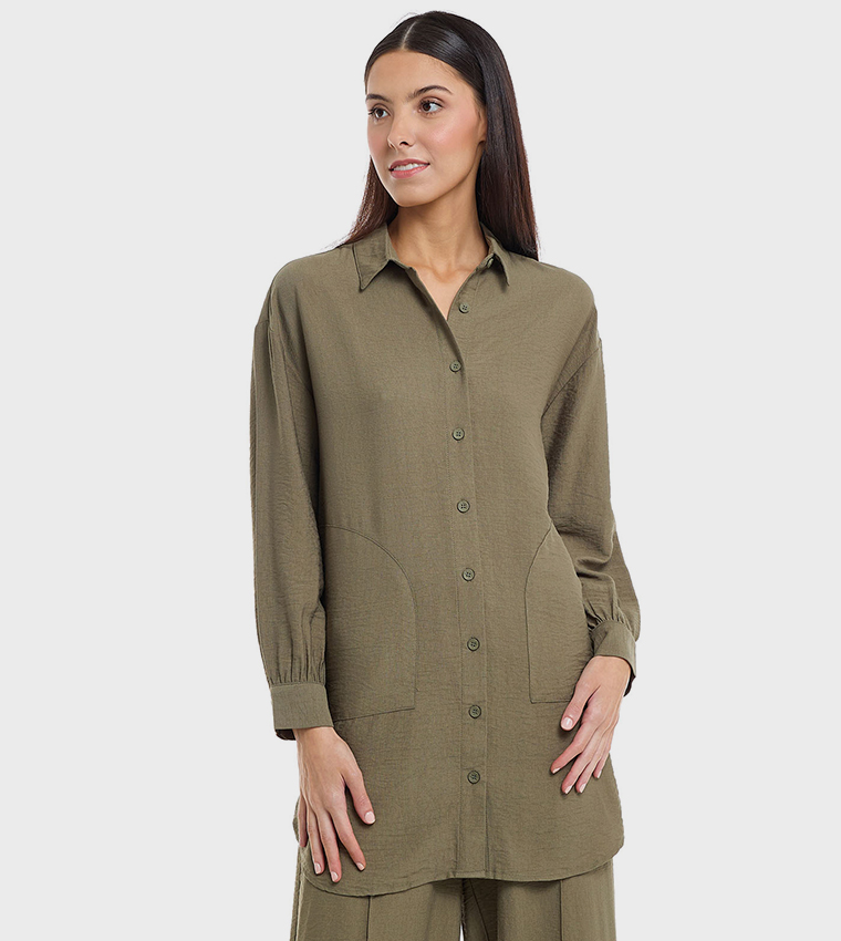 Solid Shirt Tunic with Classic Collar