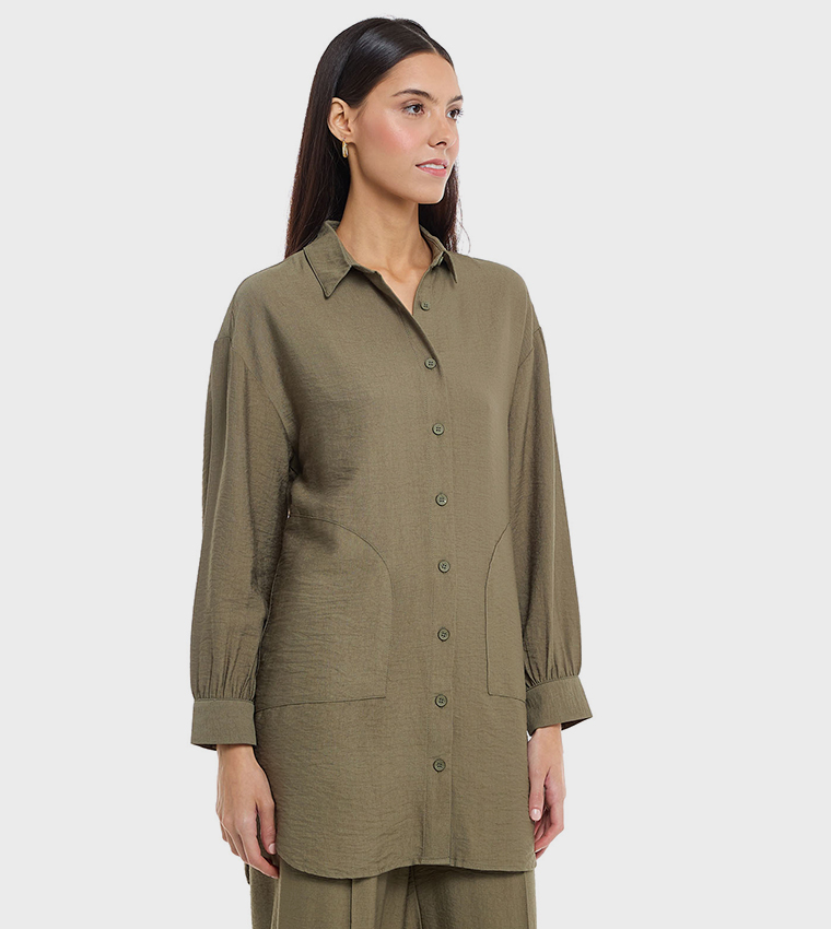 Solid Shirt Tunic with Classic Collar