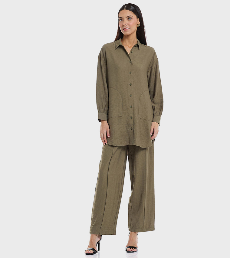 Solid Shirt Tunic with Classic Collar