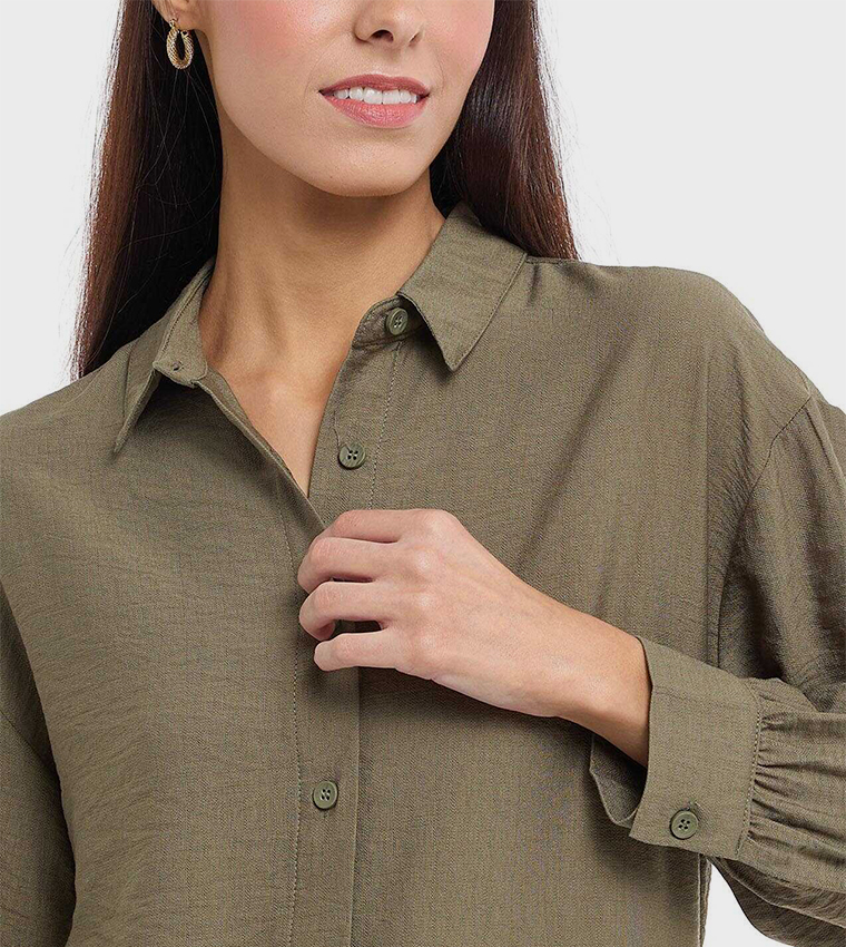 Solid Shirt Tunic with Classic Collar