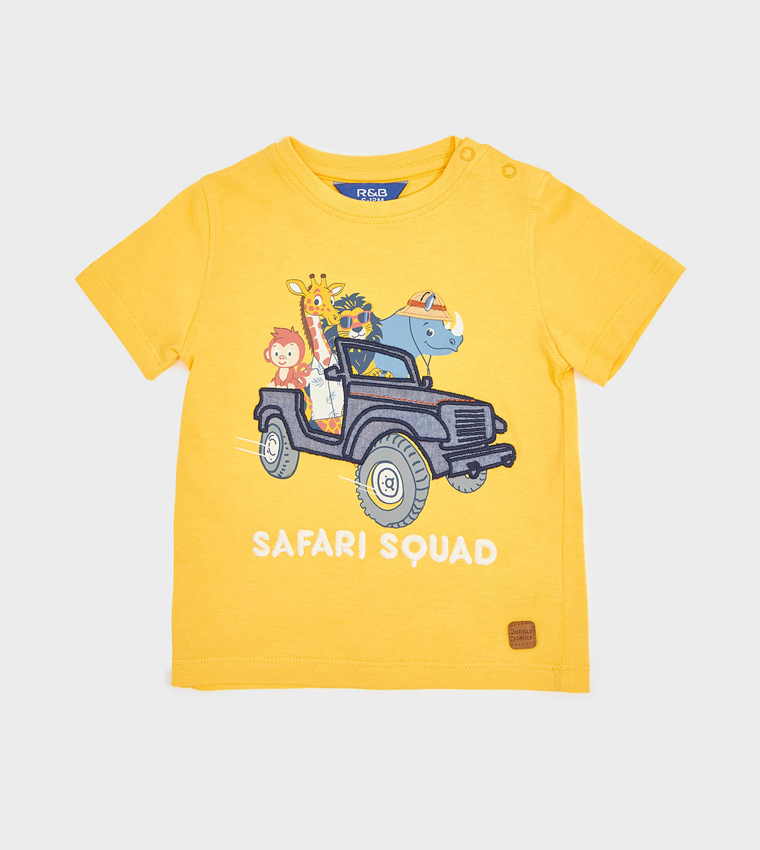 Appliqued T-Shirt with Crew Neck and Short Sleeves