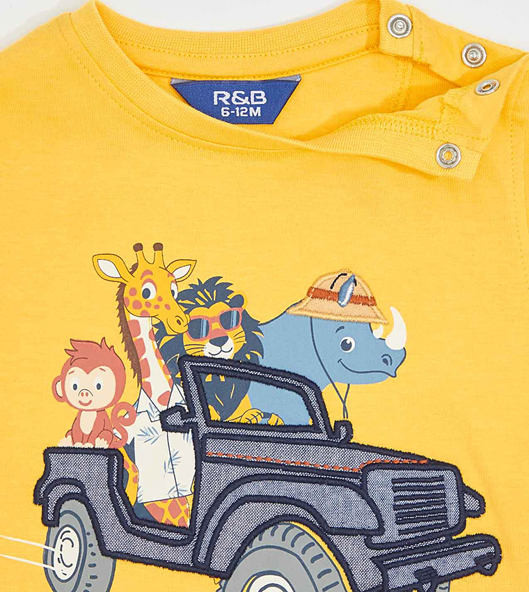 Appliqued T-Shirt with Crew Neck and Short Sleeves