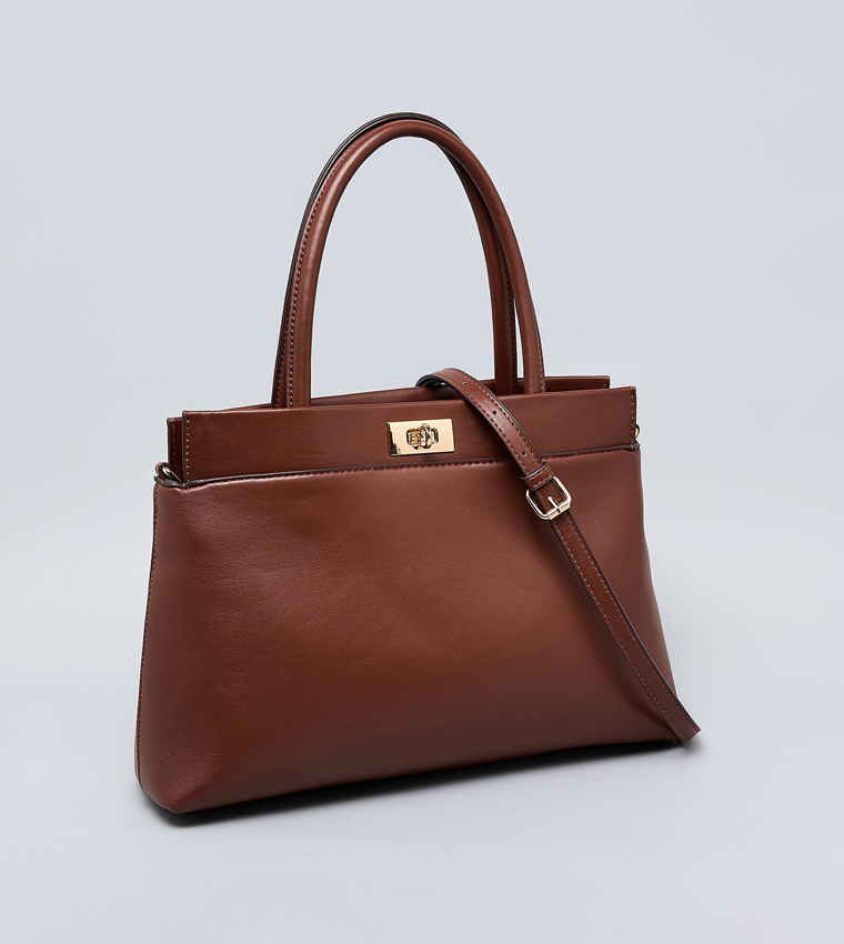 Solid Twist-Lock Satchel Bag