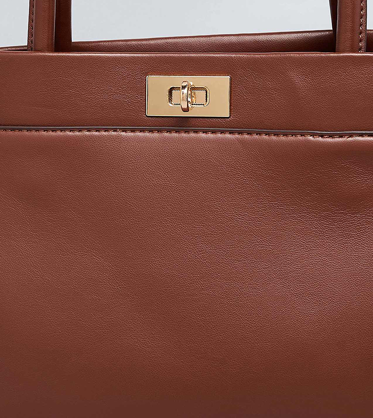 Solid Twist-Lock Satchel Bag