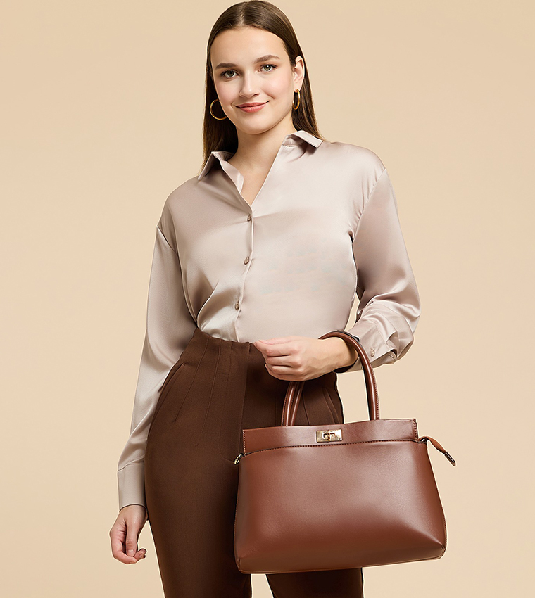 Solid Twist-Lock Satchel Bag