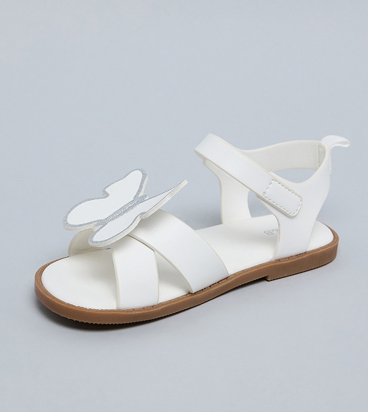 Appliqued Ankle Strap Flat Sandals