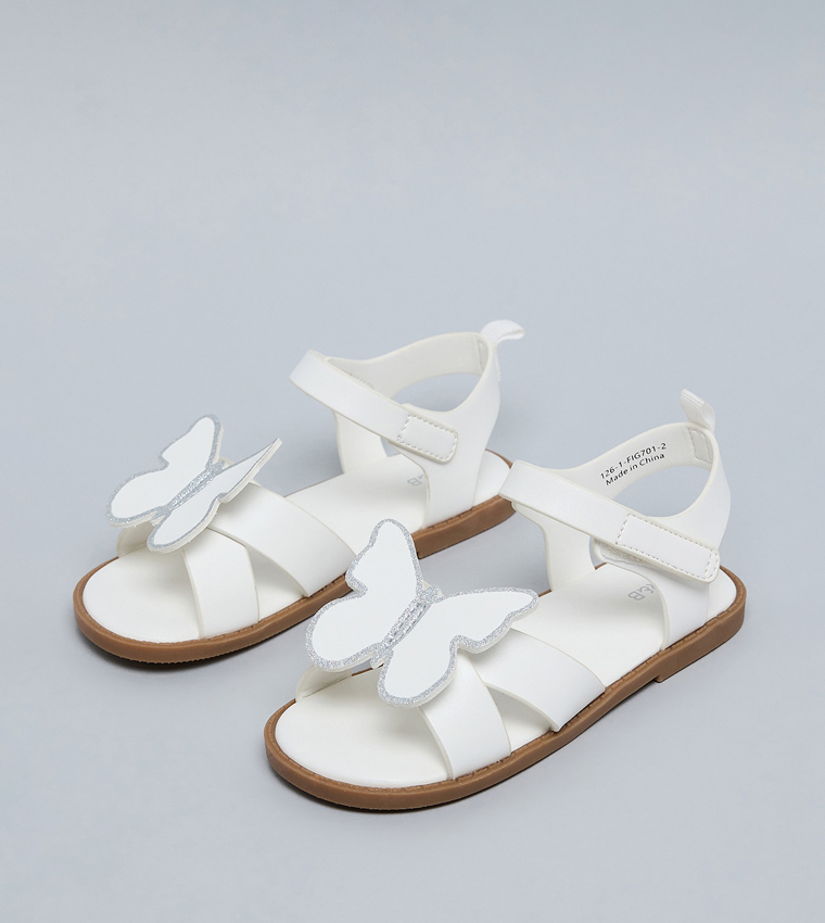 Appliqued Ankle Strap Flat Sandals