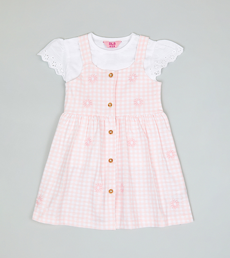Solid Top and Checked Pinafore Set