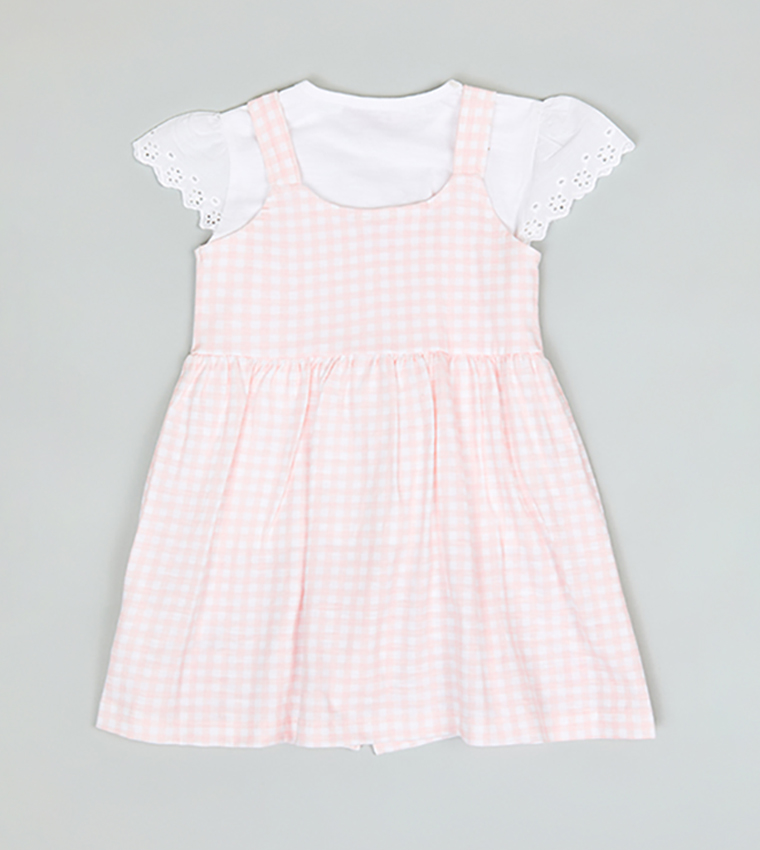 Solid Top and Checked Pinafore Set
