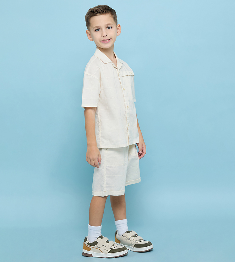 Textured Shirt and Shorts Set