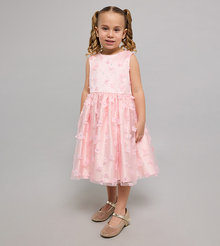 Appliqued Sleeveless Fit & Flare Dress