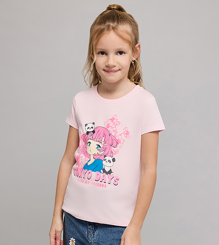 Printed T-Shirt with Crew Neck and Short Sleeves