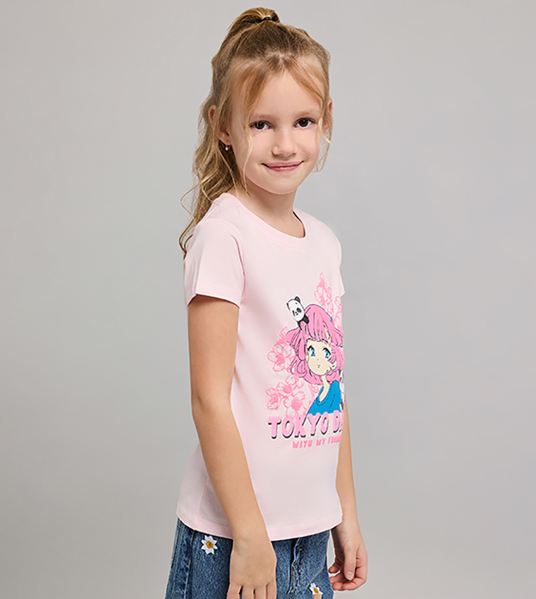 Printed T-Shirt with Crew Neck and Short Sleeves