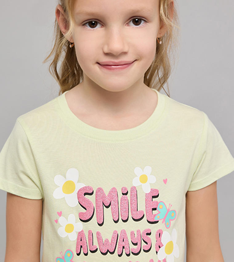 Typography Print T-Shirt with Crew Neck and Short Sleeves