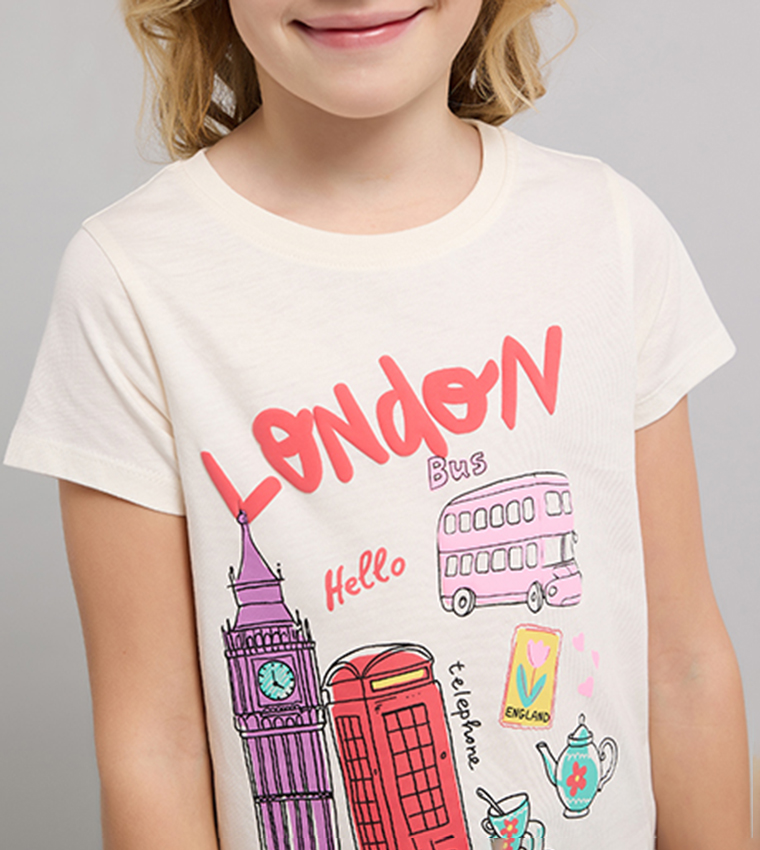 Printed T-Shirt with Crew Neck and Short Sleeves