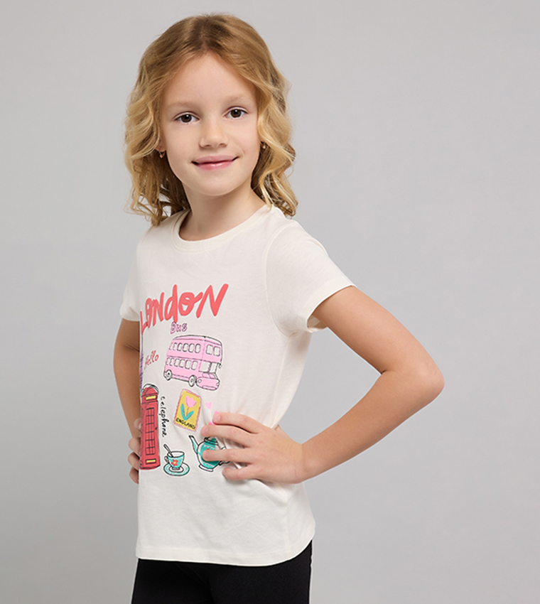 Printed T-Shirt with Crew Neck and Short Sleeves